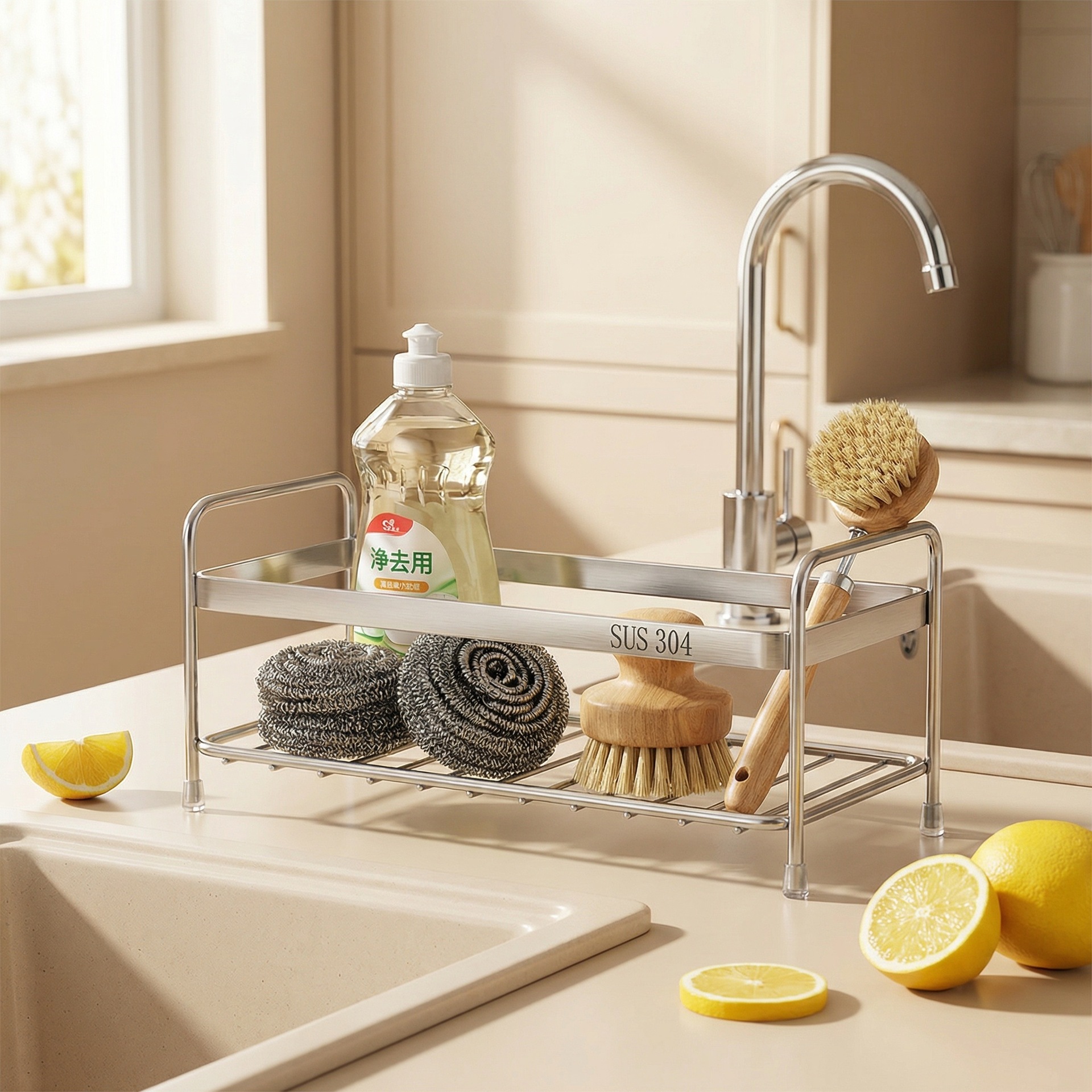 Bathroom 304 stainless steel storage rack, draining desktop washbasin countertop organizer, bathroom double-layer single-layer finishing rack
