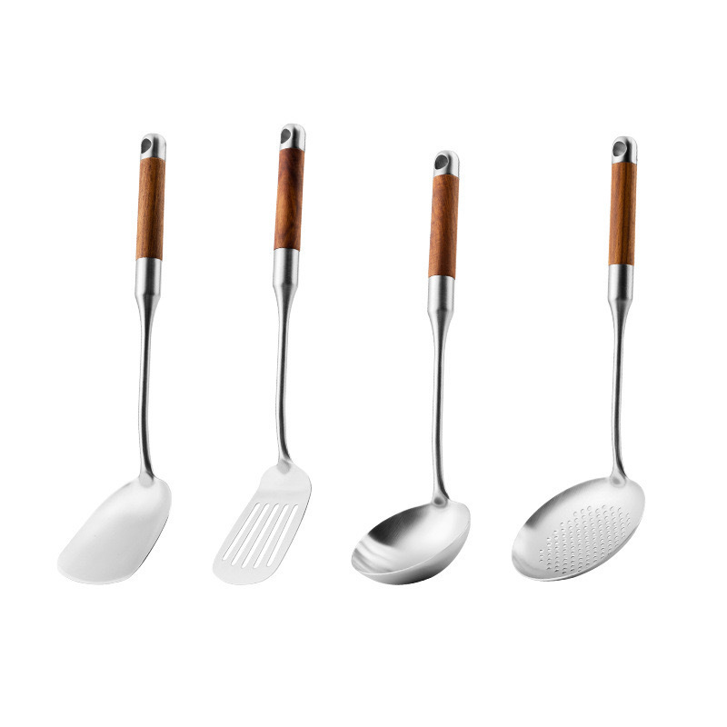 316 stainless steel spatula for kitchen, household kitchen tool set, rosewood handle soup spoon, strainer, stir-fry spatula
