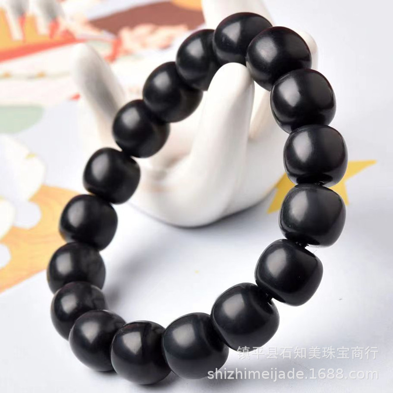 Xinjiang Tianyu Bracelet Black Jade Old Style Beads Couple Bracelet Pure Black Mutton Fat Jade Round Beads Live Broadcast