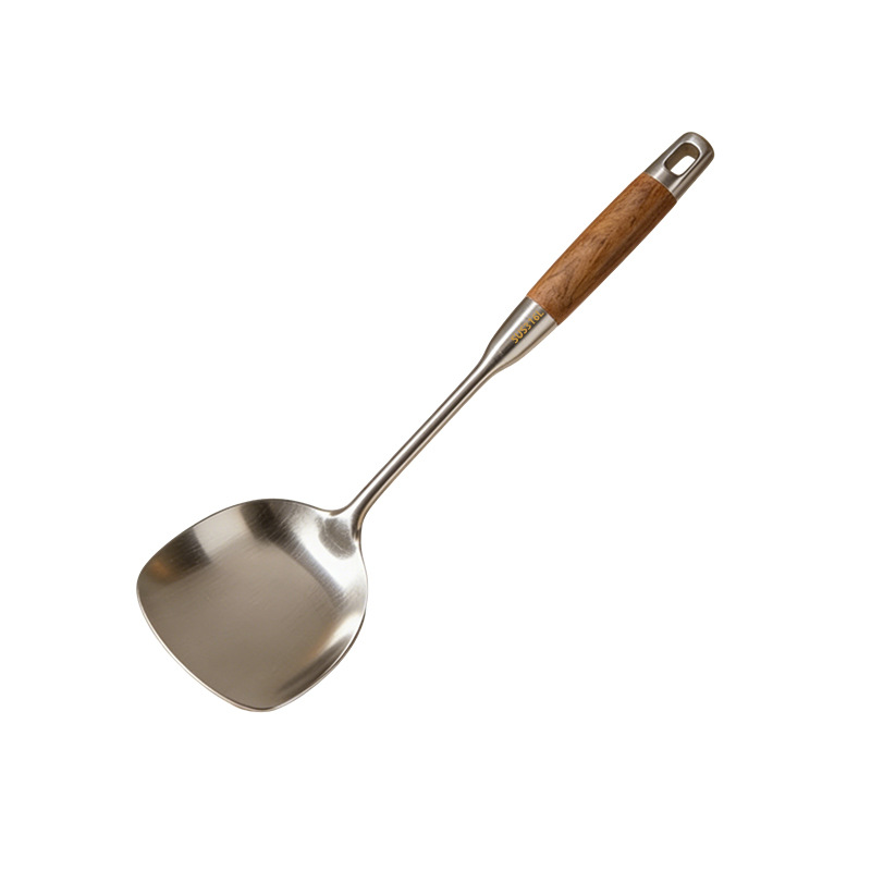 316 stainless steel spatula set for cooking, kitchen utensil set, household cooking spoon, wooden handle soup spoon, slotted spoon, thickened frying spatula