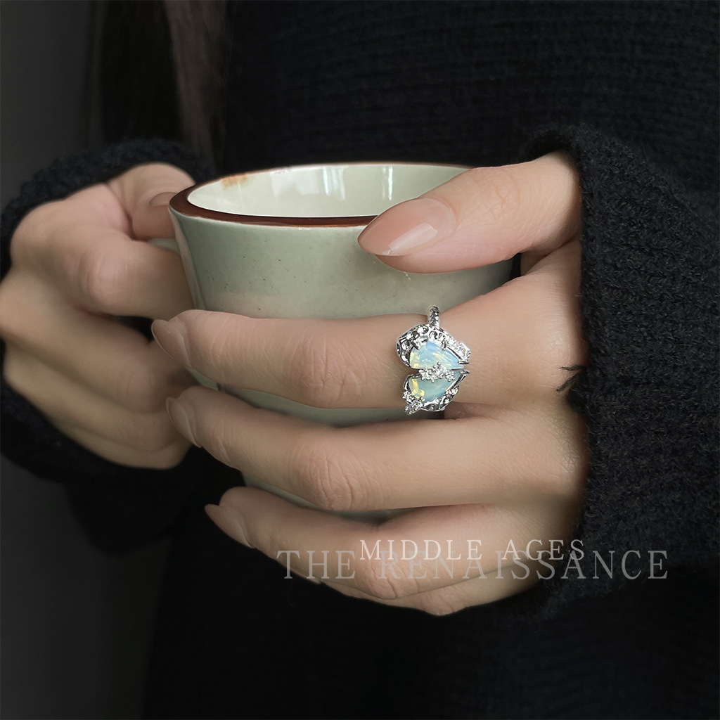 Vintage Geometric Zircon Ring Collection Index Ring Open Adjustable Hand Jewelry