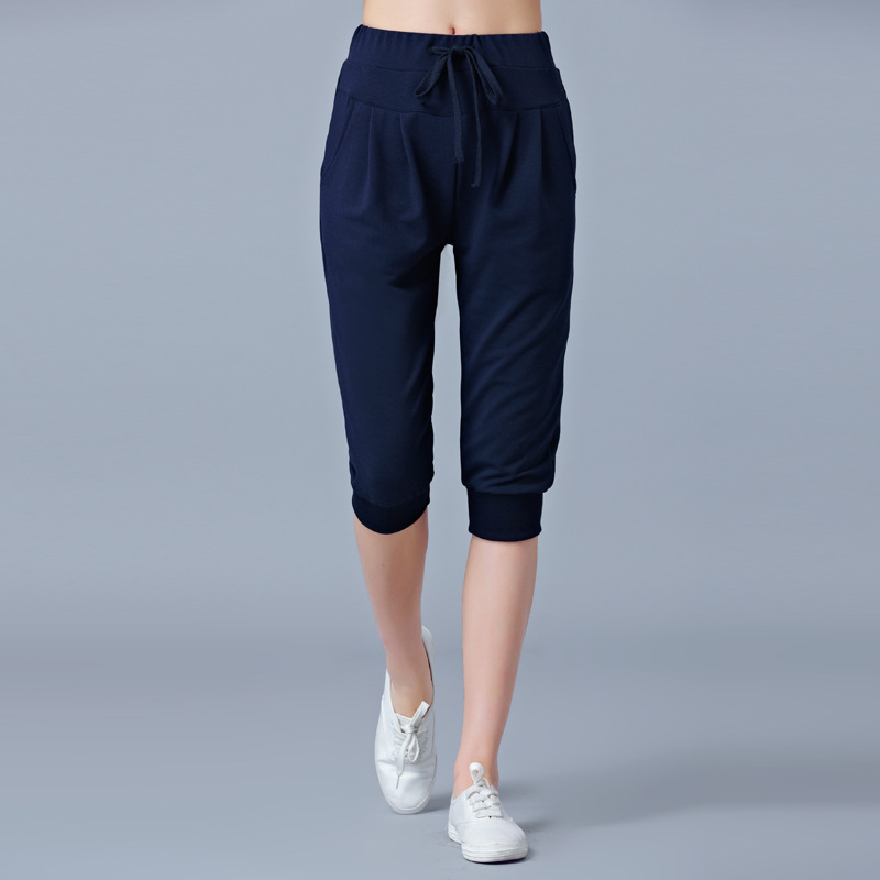 High waist elastic seven-tenths pants women summer thin sports pants loose harem pants 200 jin fat mm plus size casual women pants