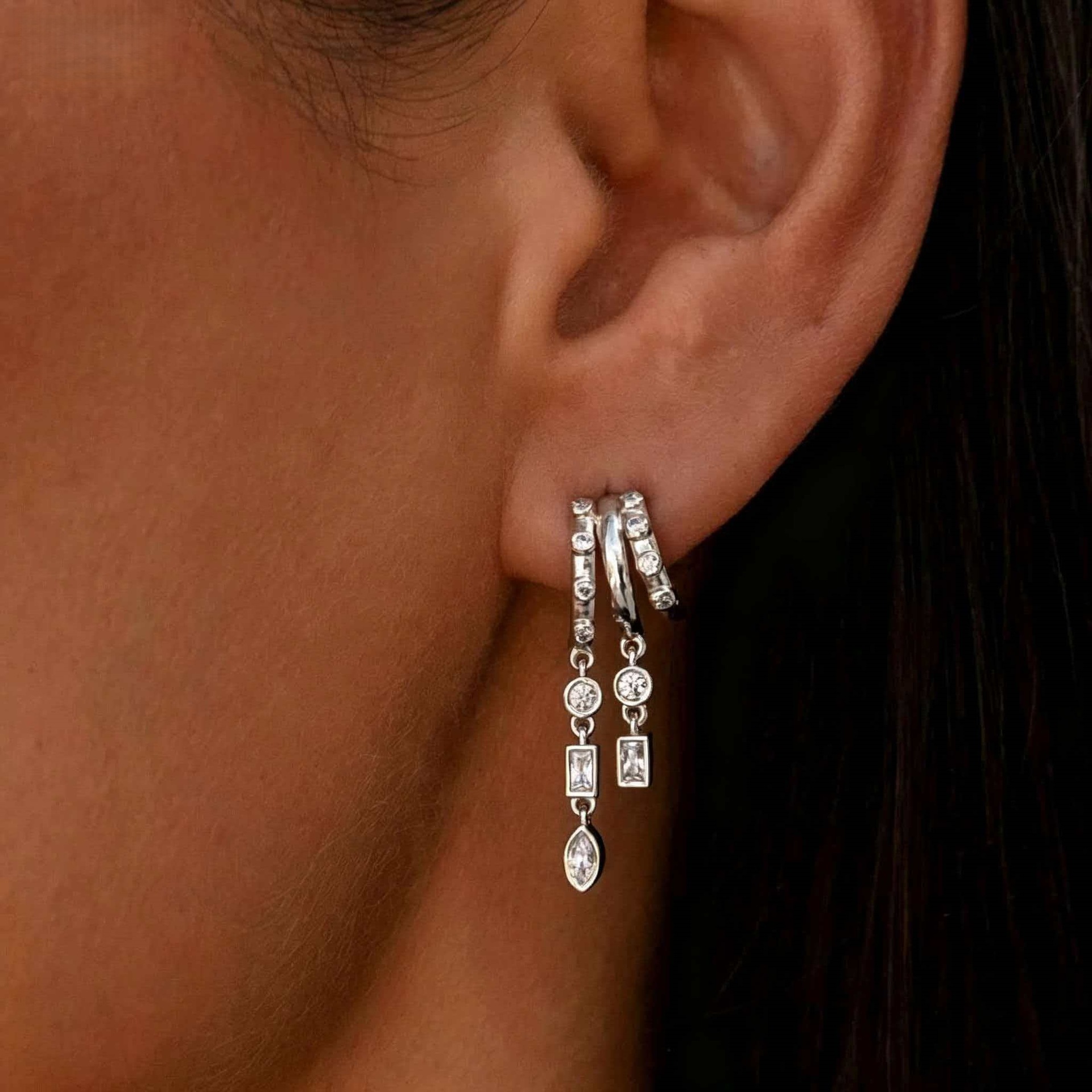 Star Moon Asymmetrical Earring Three-Piece Set Zircon Ear Stud Ear Cuff