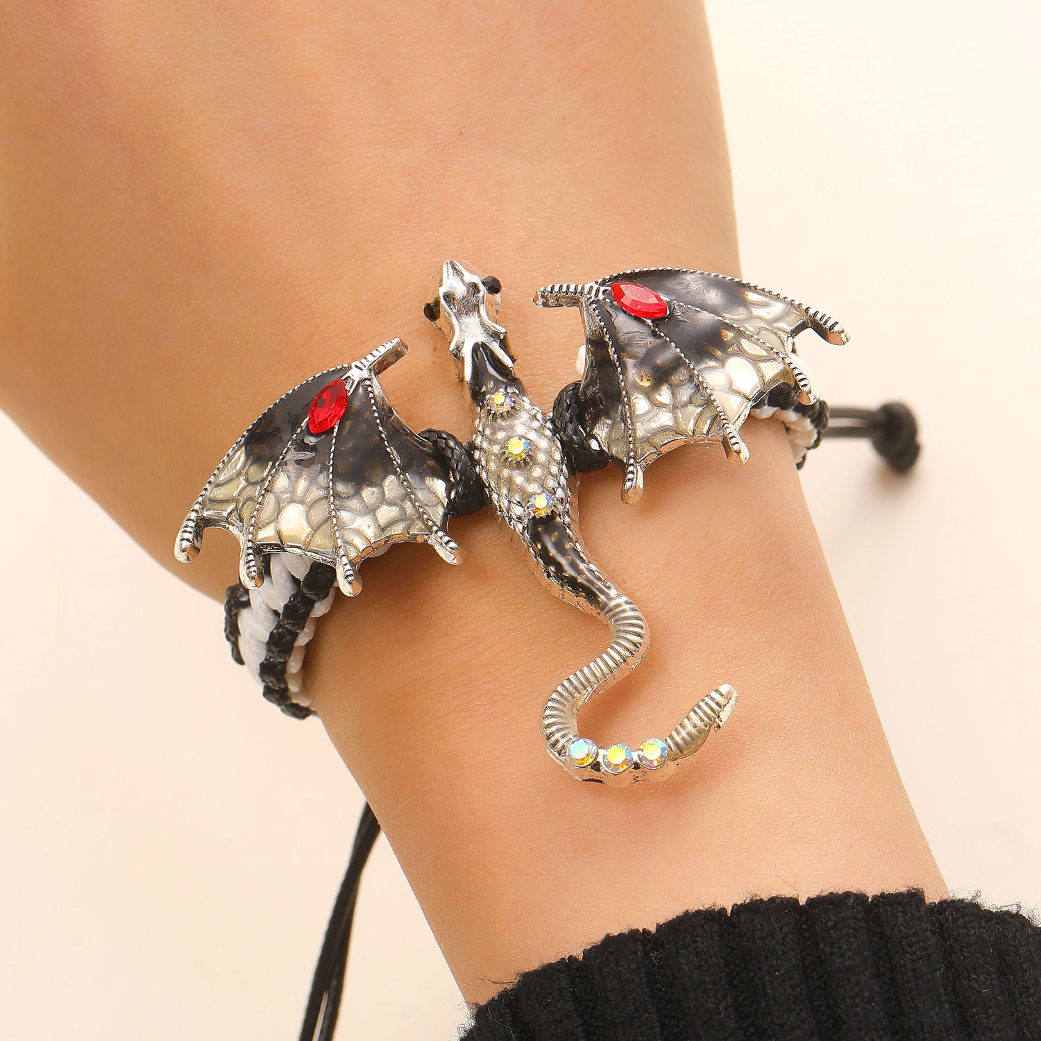 Niche Enamel Dragon Handwoven Bracelet Diamond Inlay Flying Dragon Rope Bracelet Men