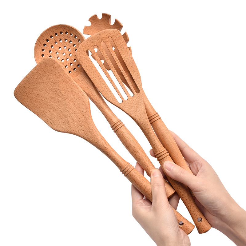 Non-stick pan wooden spatula, cooking spatula, hot pot spoon, wooden spatula set, beech wood kitchen tools, custom LOGO