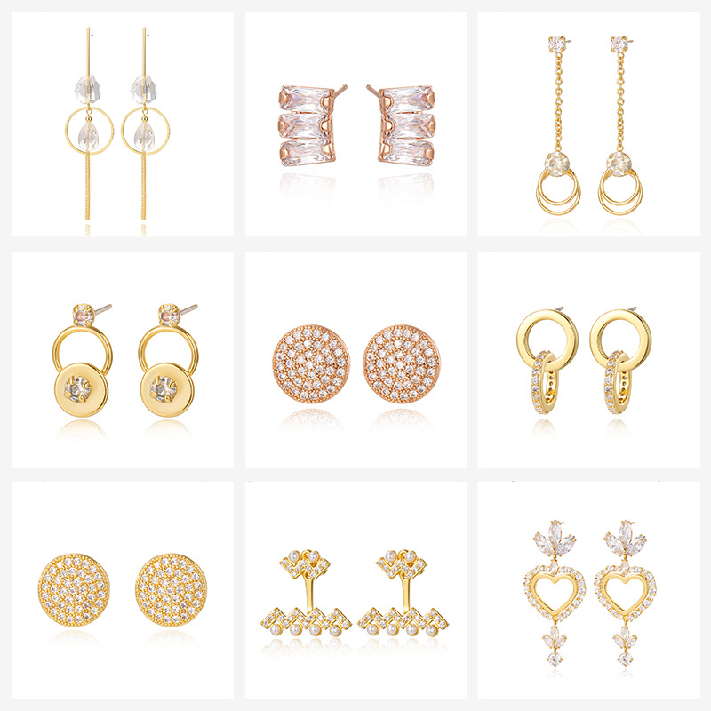 Kenjie copper zircon gold-plated silver needle earrings quality heart geometric earring treatment