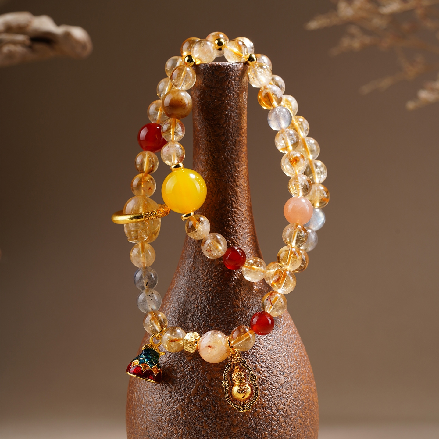 Natural Crystal Yellow Tower Crystal Multi-treasure Pixiu Gourd Double-loop Bracelet Original Scenic Area Female Bracelet