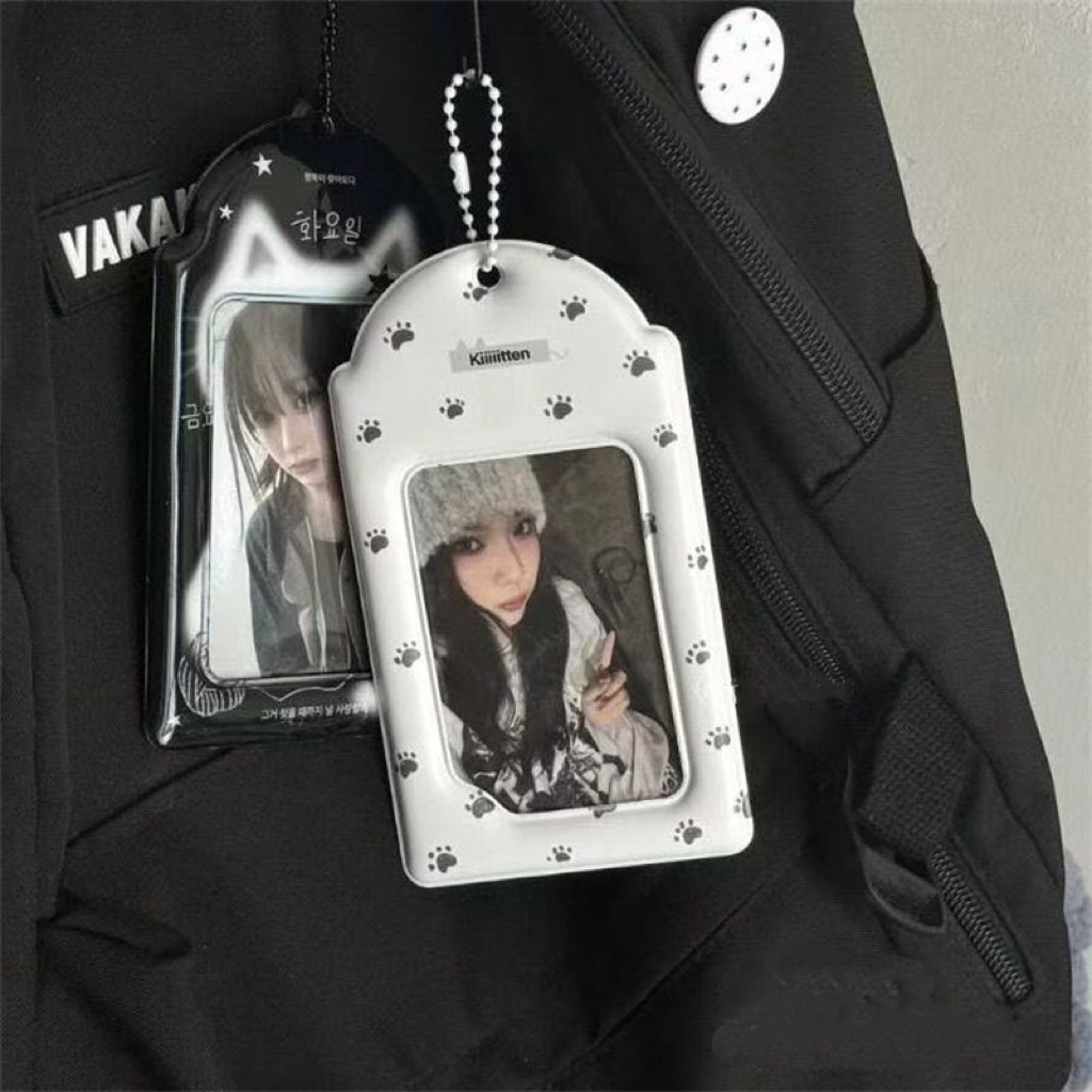 Cute cat paw print PVC card sleeve 3-inch small card ID card storage display Polaroid protective cover
