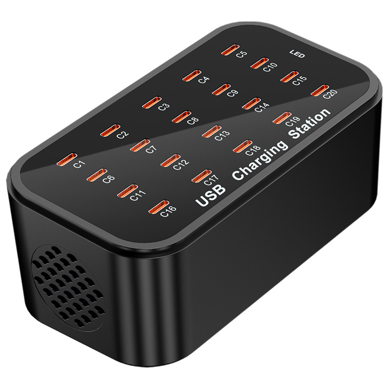 20-port Type-C Charger 100W Multi-port USB-C Fast Charging Desktop Charging Station Socket for Apple Xiaomi