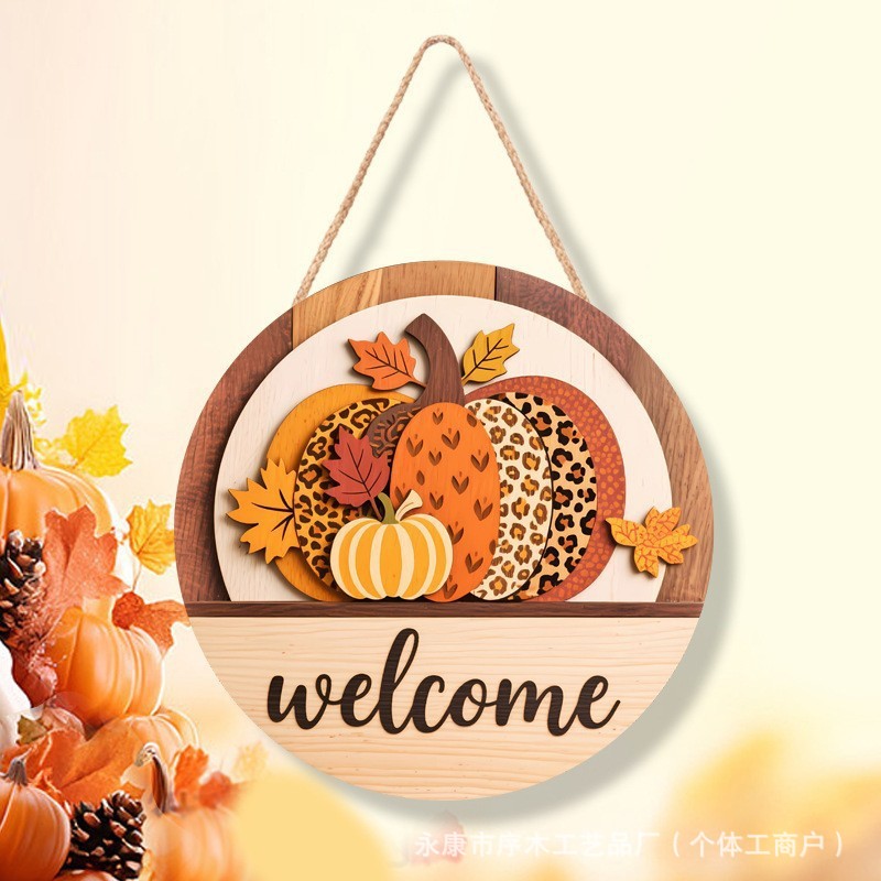 Autumn Thanksgiving Flat Print Wooden Pumpkin Wreath Harvest Festival Courtyard Decoration Craft