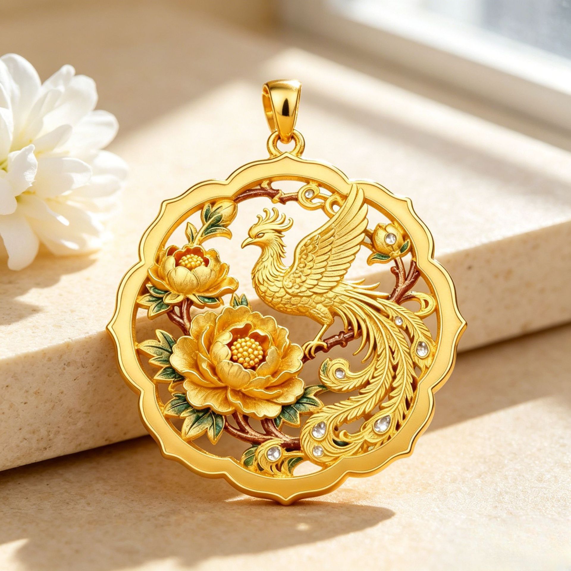 Peony phoenix auspicious gold necklace ancient style handmade phoenix pendant necklace cultural creative pendant phoenix necklace