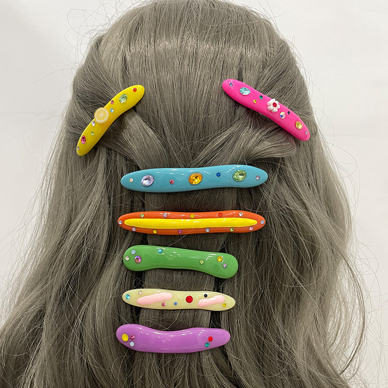 Kenjie original summer candy-colored resin rhinestone hair clip for women, exclusively supplied colorful hair accessory