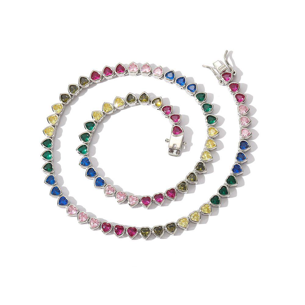 New zircon necklace women hip hop colorful heart tennis chain women's jewelry chain layered wear