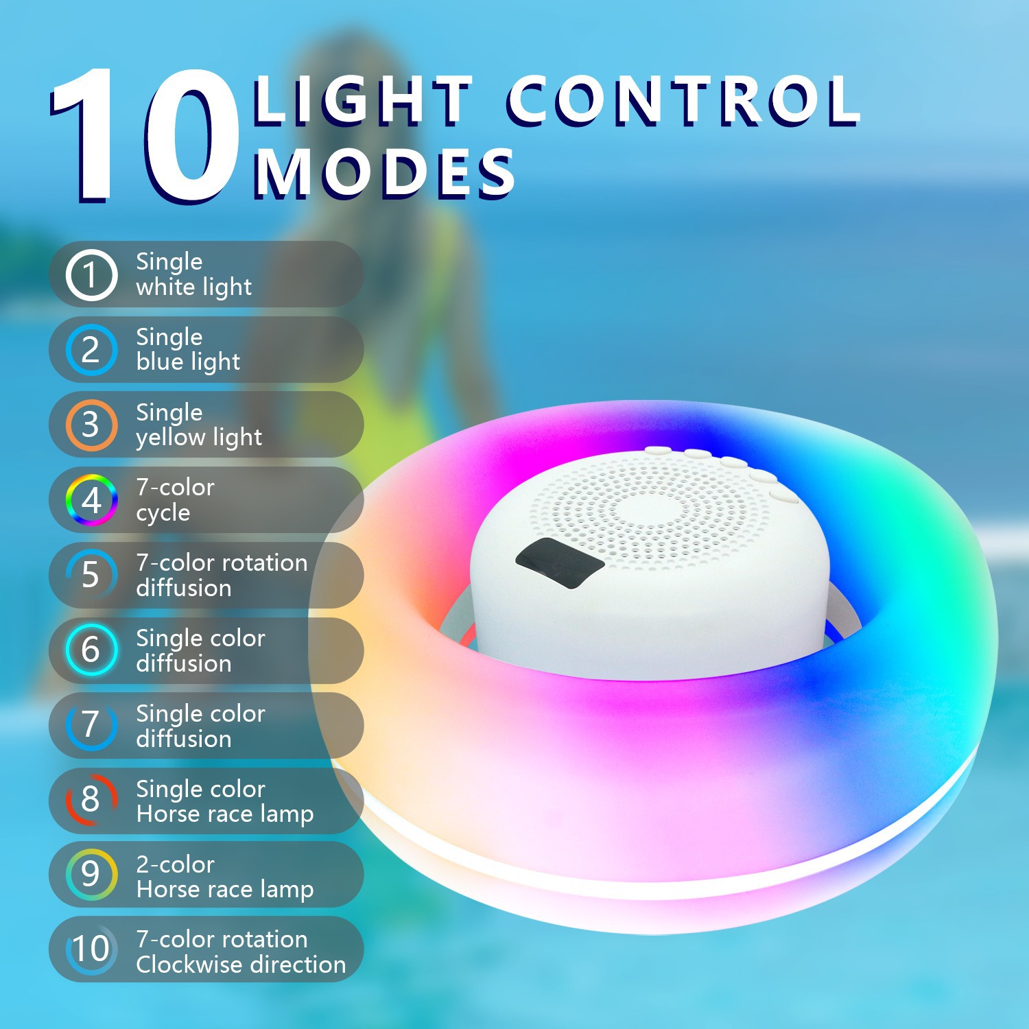 New Pool Bluetooth Speaker Colorful Atmosphere Light Waterproof Floating Speaker