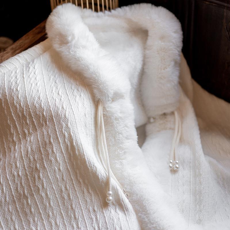 806# New Chinese Style Cheongsam Shawl Pearl Button Cape Thickened Season National Style Fur Collar Cape Shawl