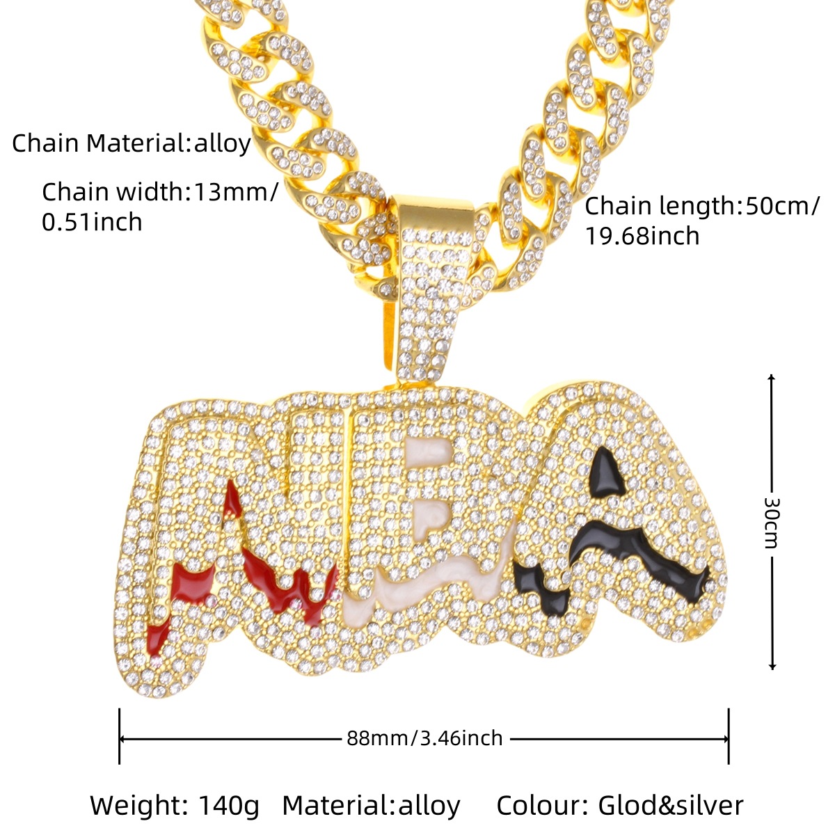 Gangster hip-hop full diamond pendant exaggerated alloy Cuban chain necklace pendant diamond-embedded cross