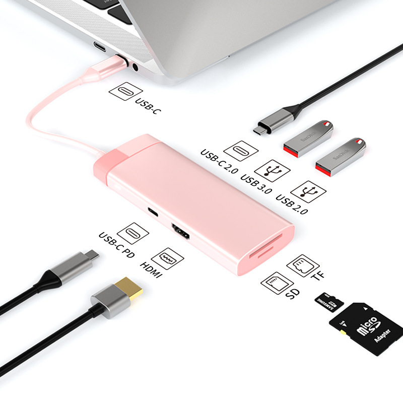 Transparent Type-C expansion dock USB hub集线器 network port USB expander multifunctional notebook docking station