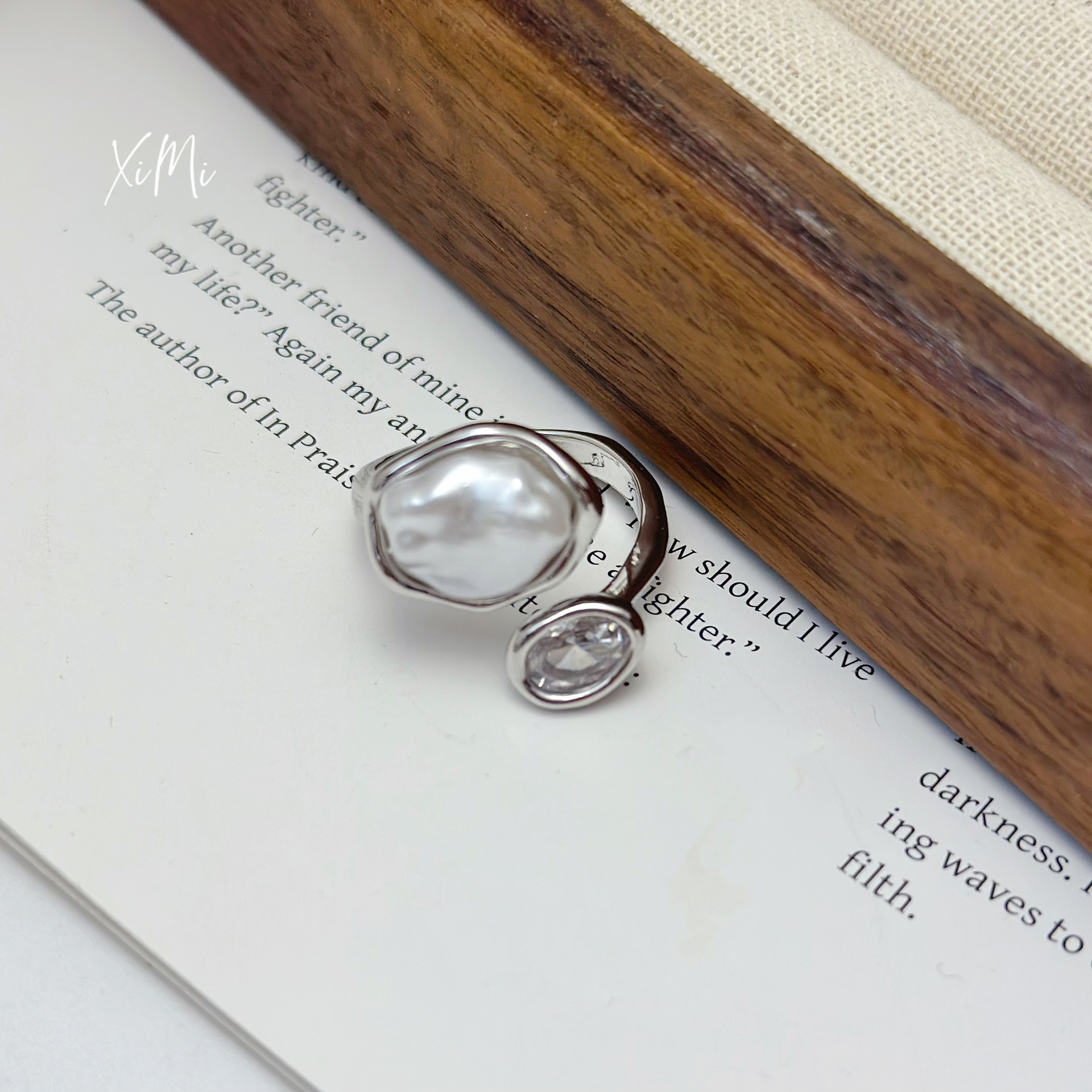Baroque Pearl Ring Women's Niche Unique Design Index Finger Open Ring Band
