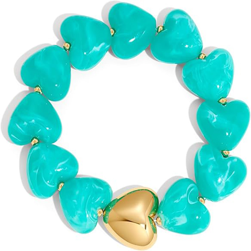 Multicolor Love Heart Acrylic Resin Beaded Bracelet Bohemian Style Women's Bracelet