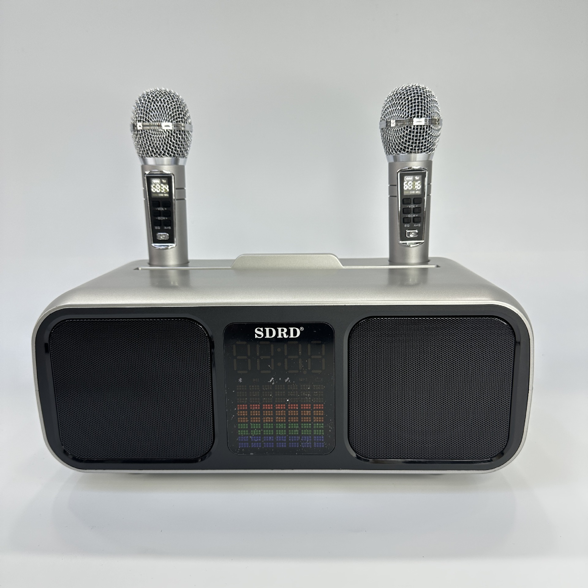 SD318 Bluetooth Speaker Dual Speaker Dual Wireless Microphone Mobile TV Entertainment Sing Karaoke All-in-One
