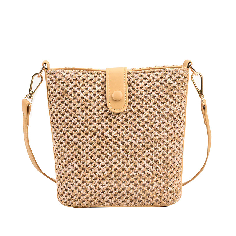 New Summer Woven Vacation Fresh Straw Bag Simple Bucket Straw Bag Beach Vacation Production
