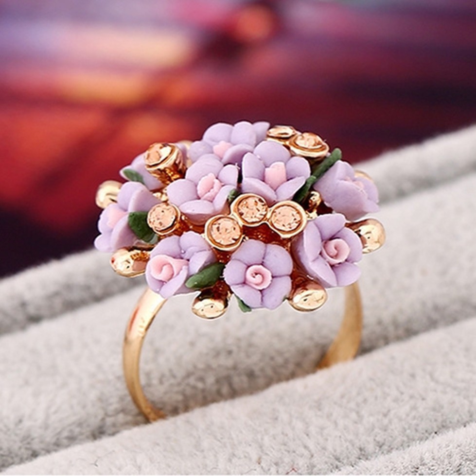 Carefully selected flower ring set women's diamond ceramic flower simple ring