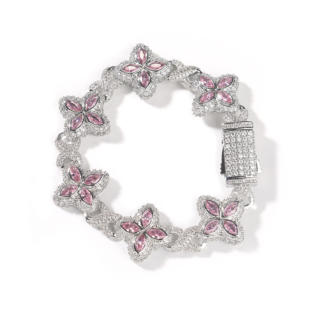 Hip Hop Rap Chain Infinite Four-Leaf Clover Bracelet Cool Badass 5A Zircon Color Necklace Accessories