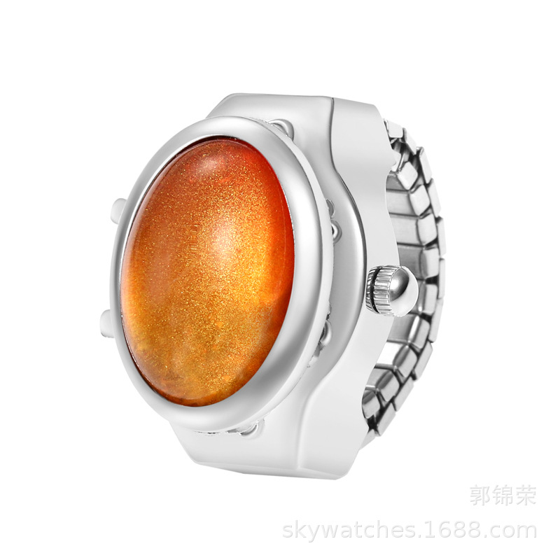 New Ring Watch Round Resin Glitter Flip Finger Watch Student Watch Can See Time