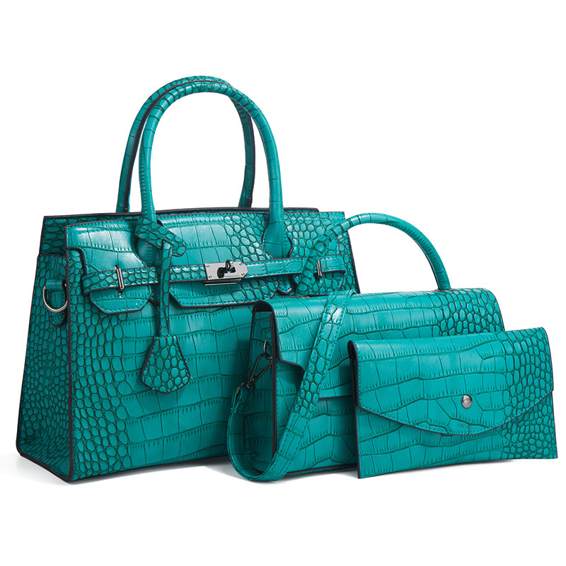 2026 new autumn winter crocodile pattern handbag crossbody bag large capacity three-piece set mother-child bag