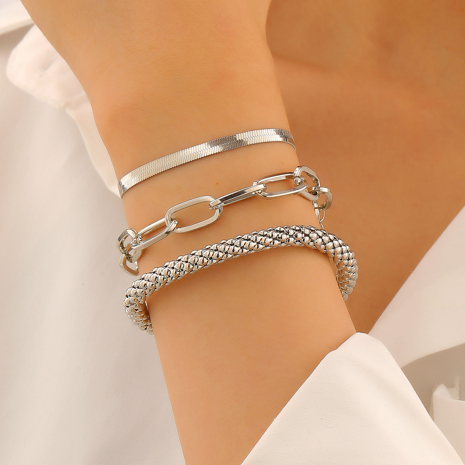 Ethnic Style Alloy Bracelet Wide Bangle Set Women Gold Smooth Bangle Bracelet Ten-Piece Set