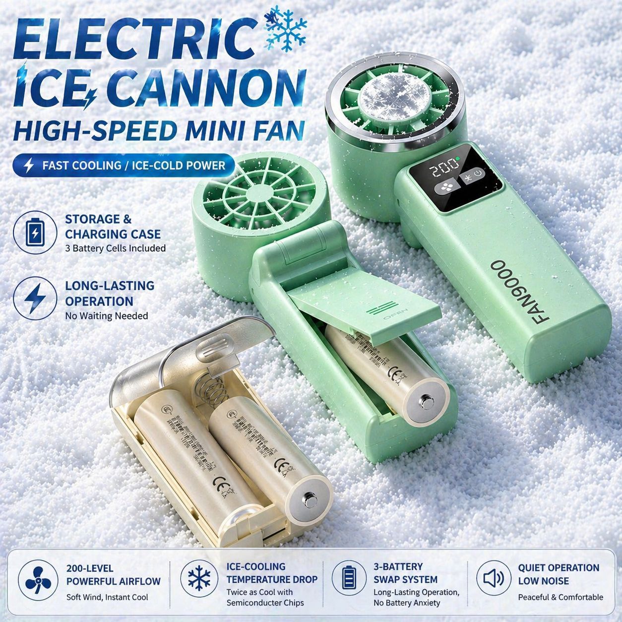 Large capacity handheld ice compress small fan outdoor cooling semiconductor replaceable rechargeable 9000 mAh