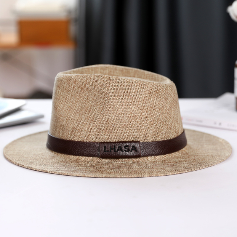 Summer Fedora Men's Linen Sun Hat Panama Flat Brim British Jazz Hat Sun Protection Gentleman Hat