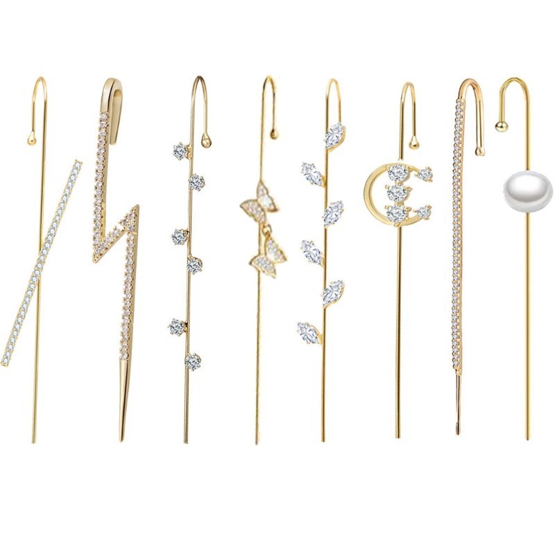 Copper zircon ear hook simple line earring women piercing surround ear cuff oblique line earring