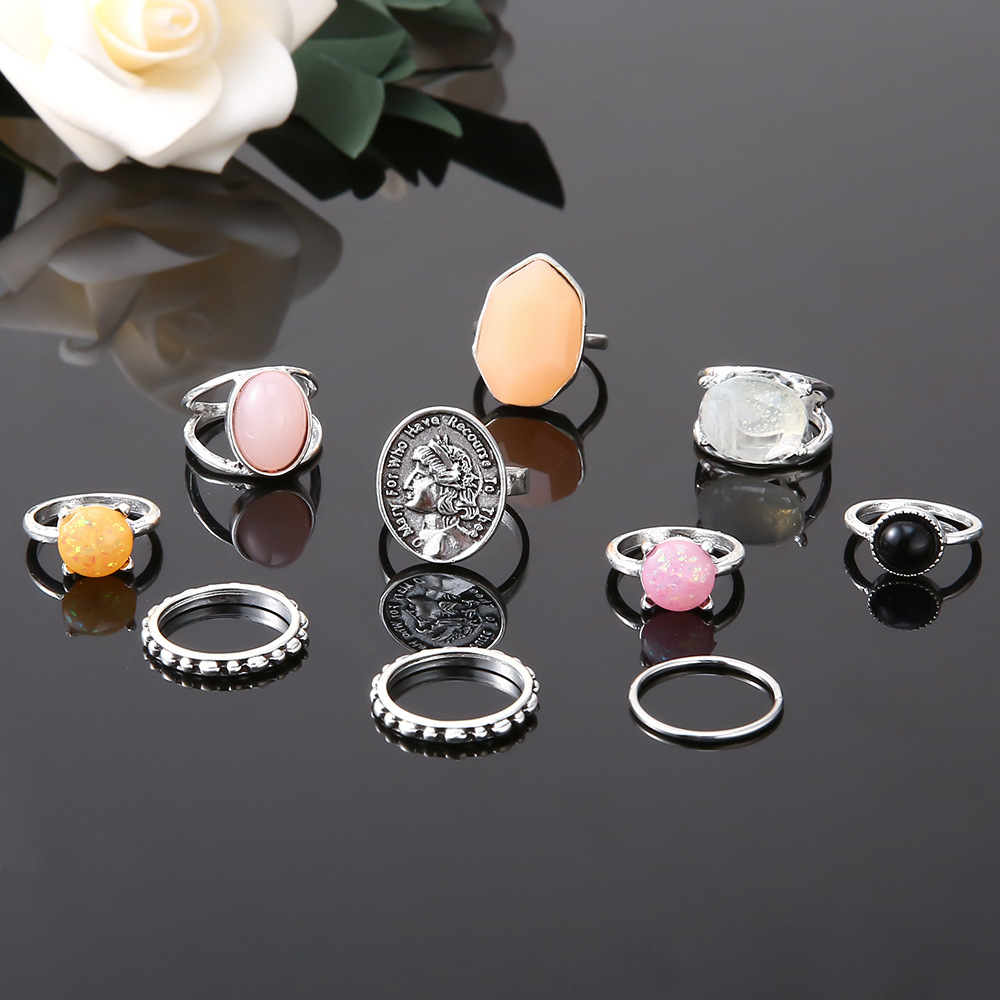Geometric Alloy Ring Irregular Diamond Ring Set for Women