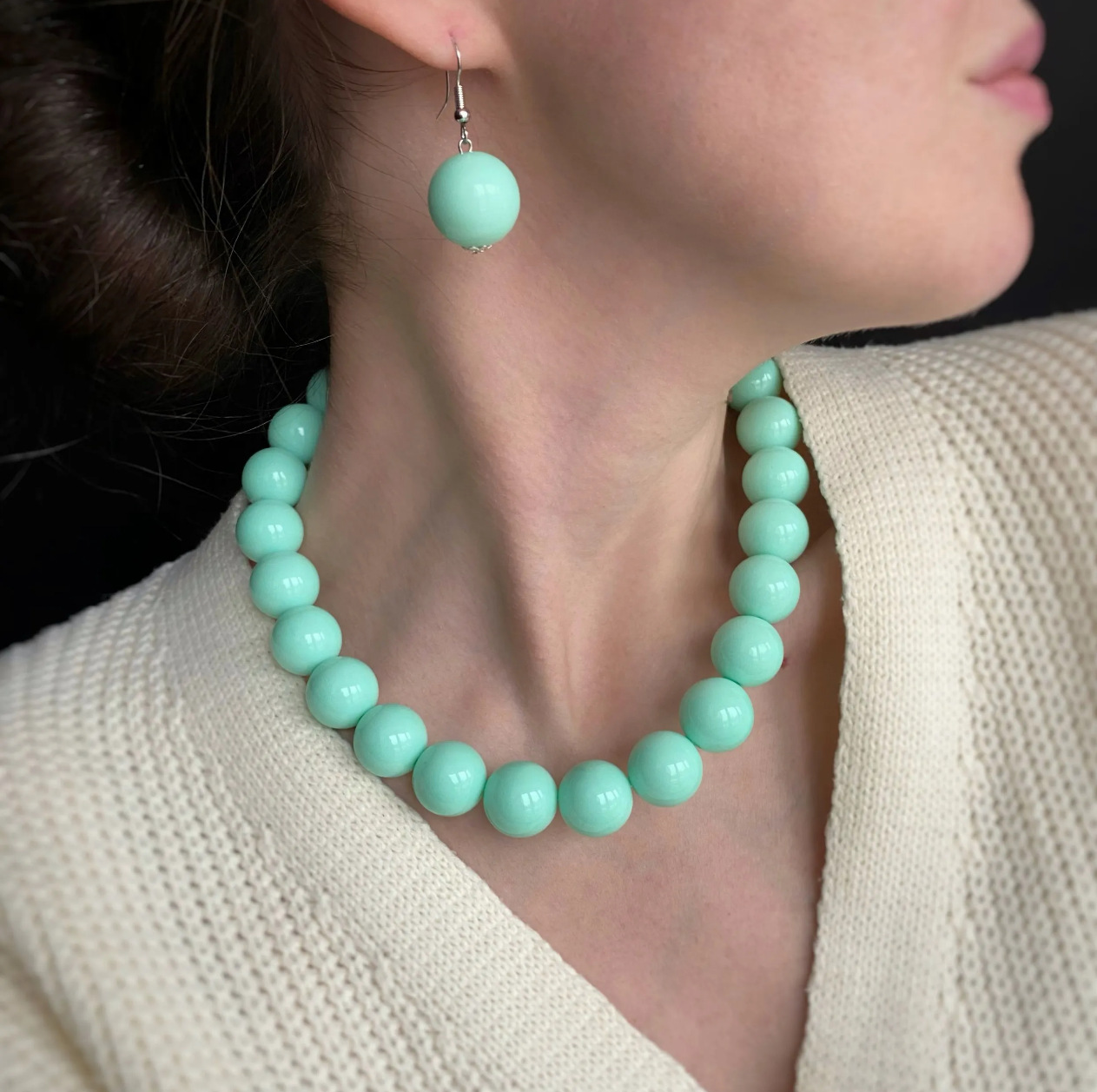 Fresh imitation pearl necklace earring set women round bead锁骨链 simple accessories three-piece set
