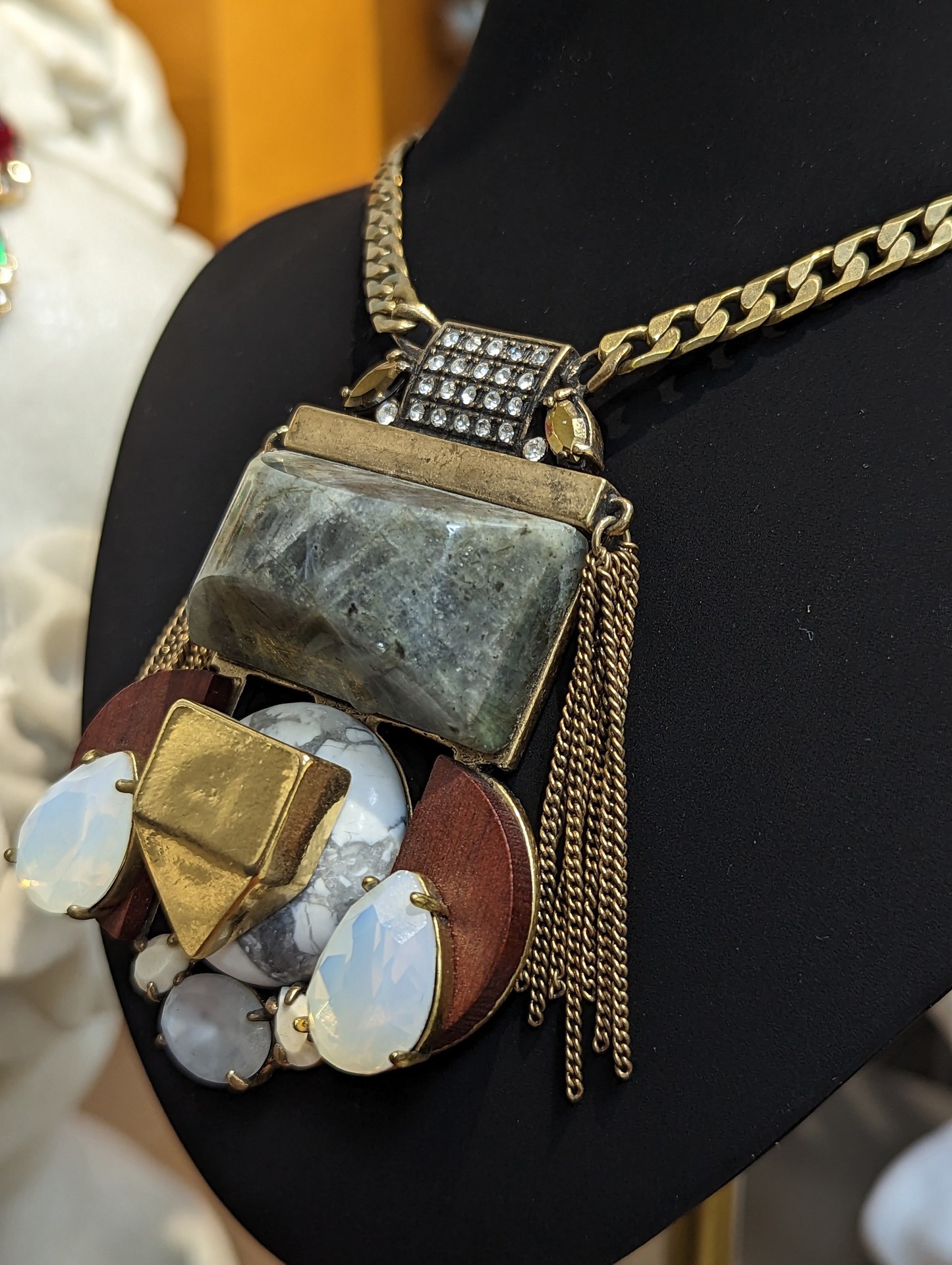 Slight Flaw No Returns or Exchanges Original Brass Heavy Natural Stone Pendant Necklace Wooden Live Selection