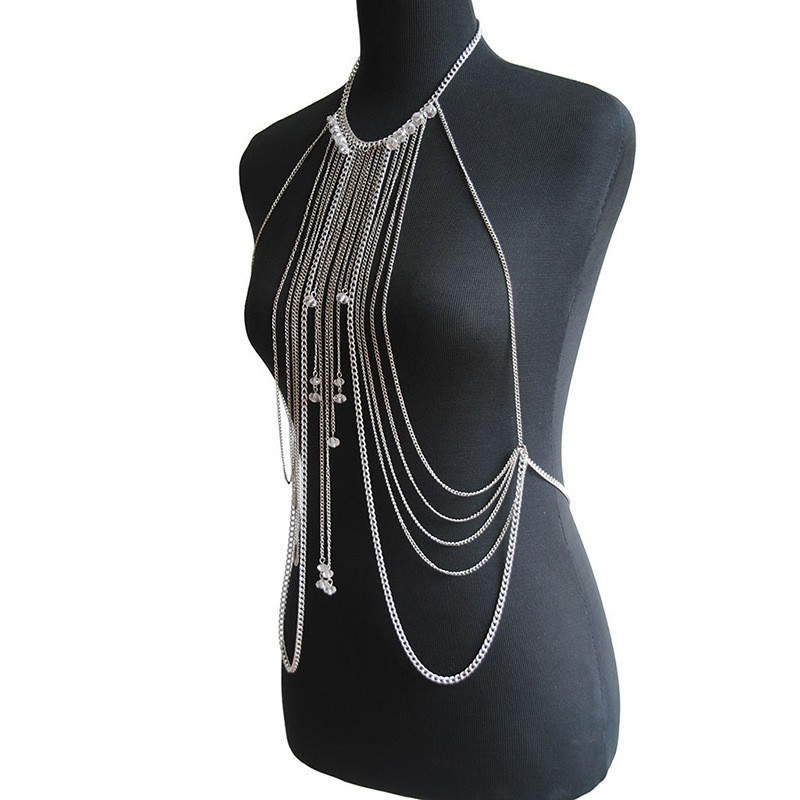 New Sexy Crystal Multi-Layer Tassel Long Necklace Body Chain Beauty Body Chain Women
