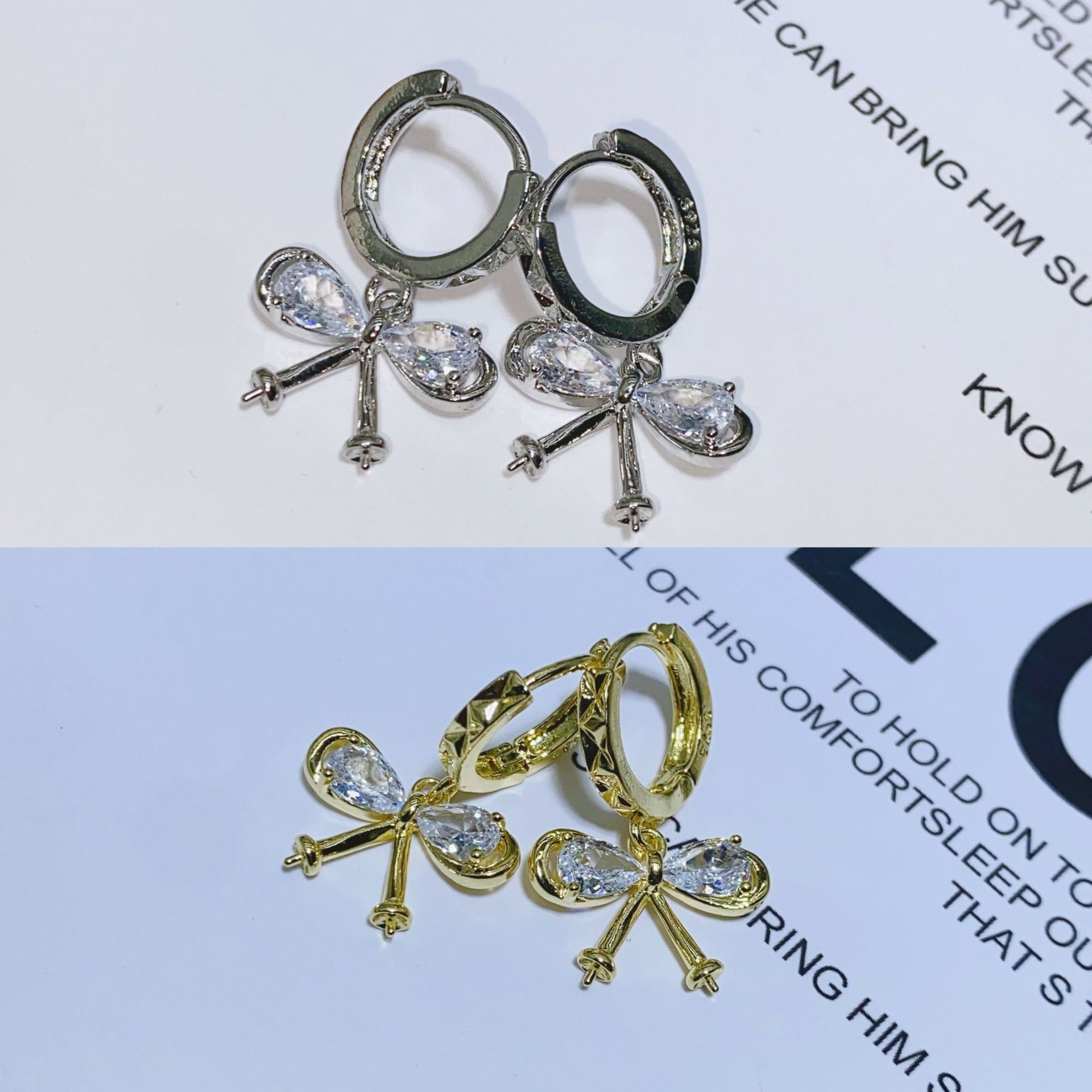 金色托（不含珠） · P1307耳扣蝴蝶双珠