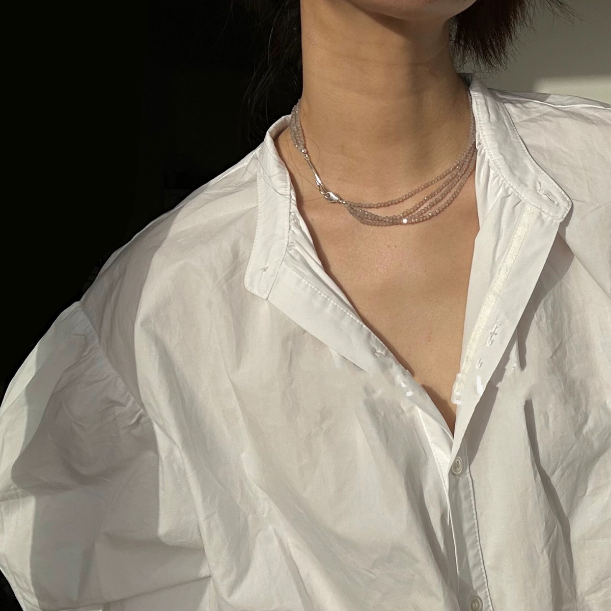 New Chinese style natural gray agate, green aventurine, labradorite multi-layer mini beaded silver-plated clasp necklace, collarbone chain