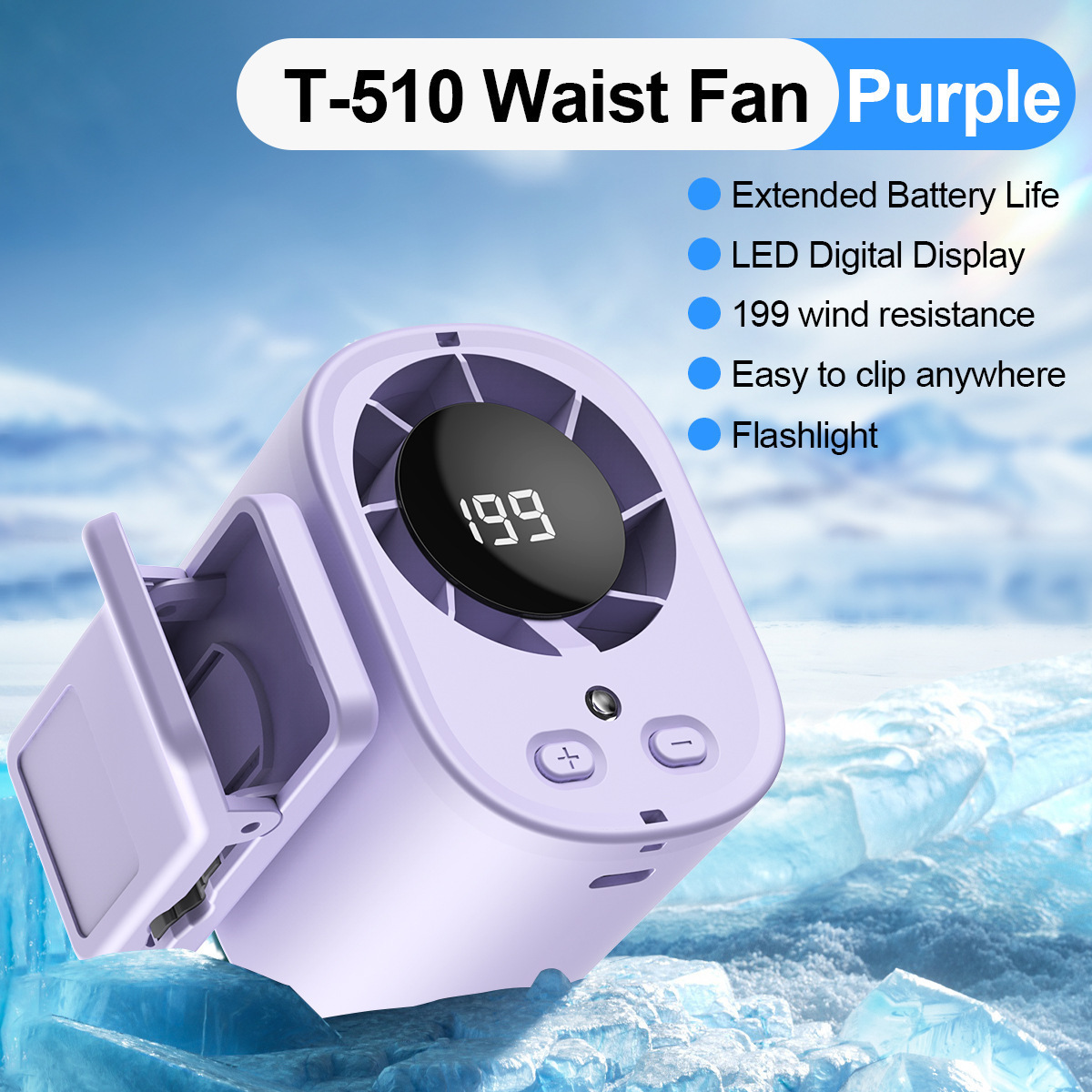New T510 Waist Fan USB Large Capacity Portable Multifunctional Digital Display Outdoor Neck Fan