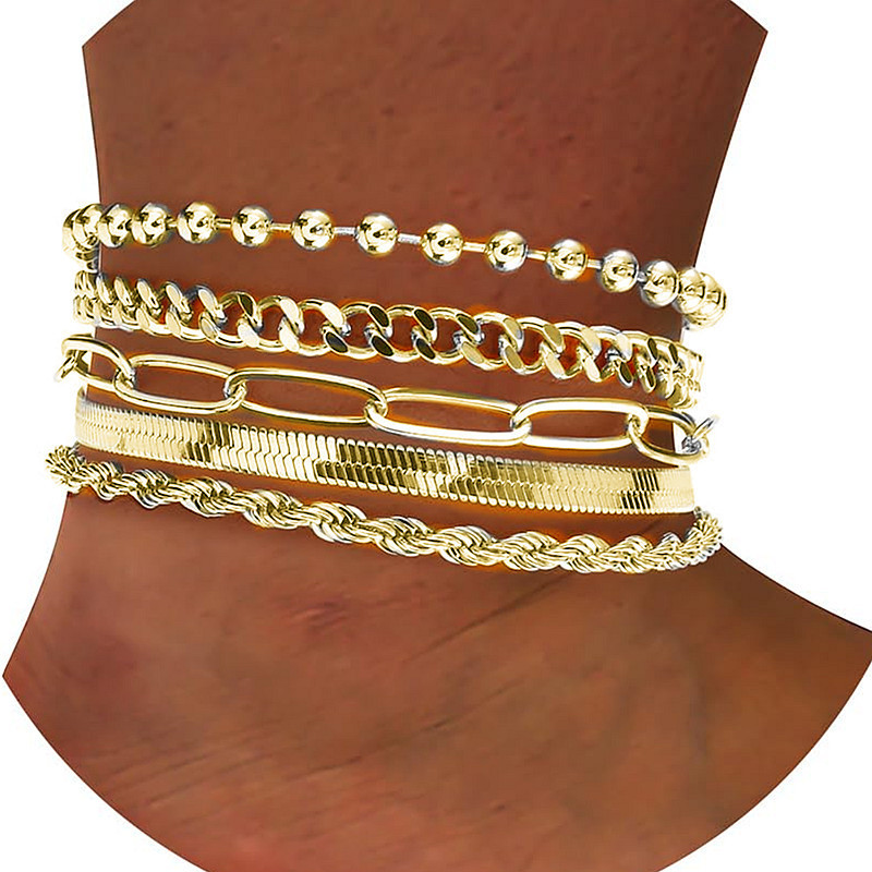 Bohemian Cuban Chain Set Anklet Simple Ankle Chain Seed Bead Adjustable Anklet