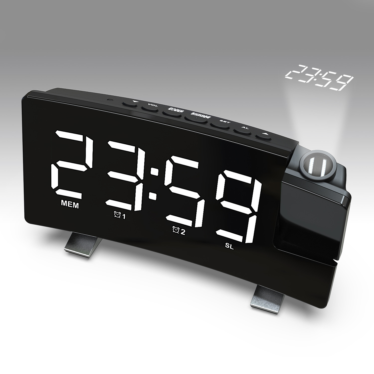 New Radio Alarm Clock USB Charging Always-On Projection Clock Curved Large Screen Desk Clock
