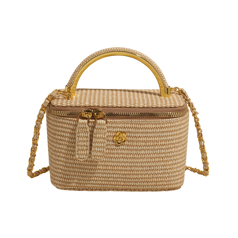 Straw Woven Small Square Bag 2025 New Chanel-Style Diamond Grid Chain Box Shoulder Crossbody Bag