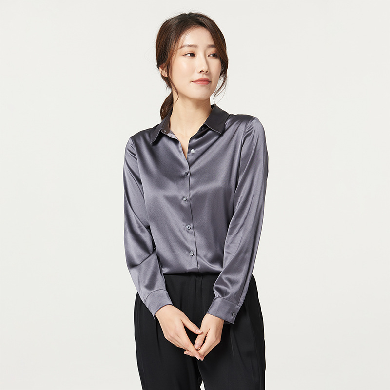 Satin Mulberry Silk Heavyweight Silk Blouse for Women 2025 New Long Sleeve Top Commute Solid Color Professional Wear