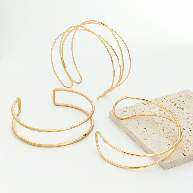 Hollow multi-layer cross exaggerated arm ring open adjustable bracelet