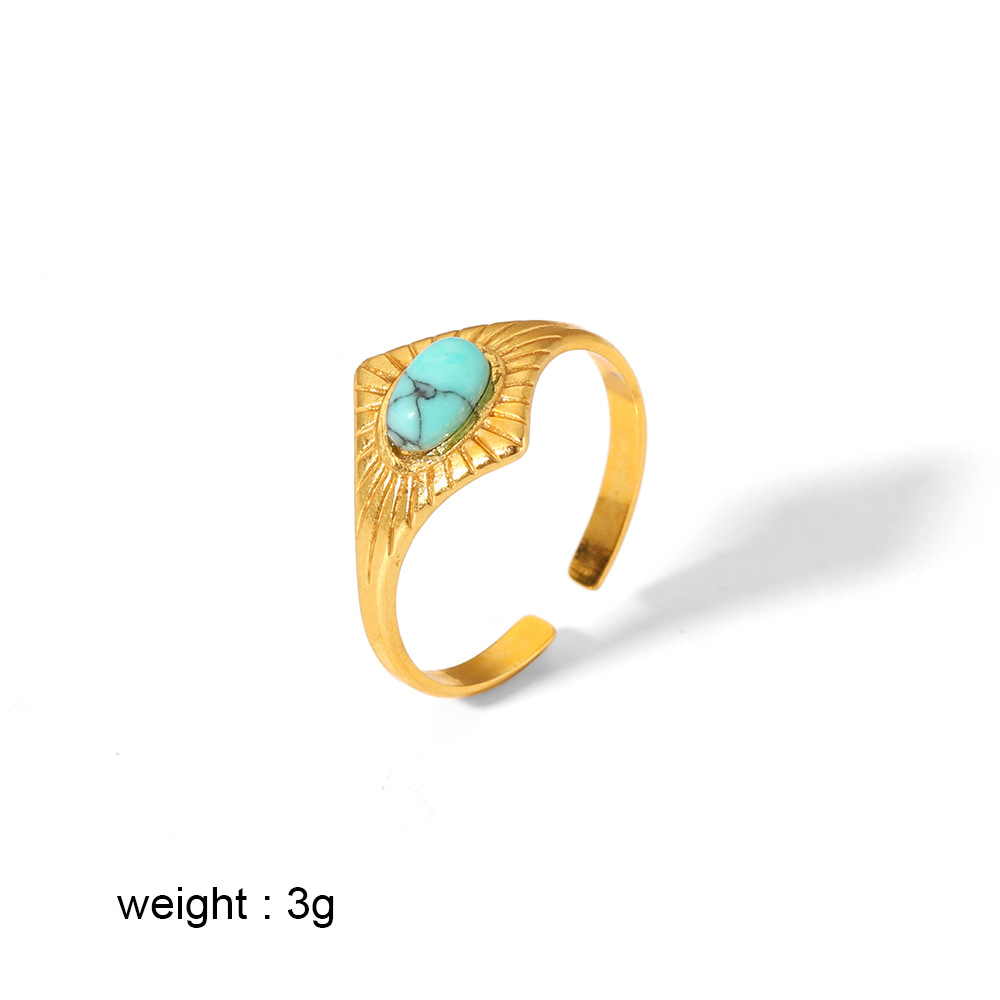 Wind turquoise ring women open ring 18k gold plated stainless steel ring finger ring