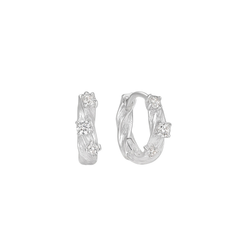Silver Matte Twist Diamond Ear Cuff INS Sweet Cool Distorted Mobius Earring New for Women
