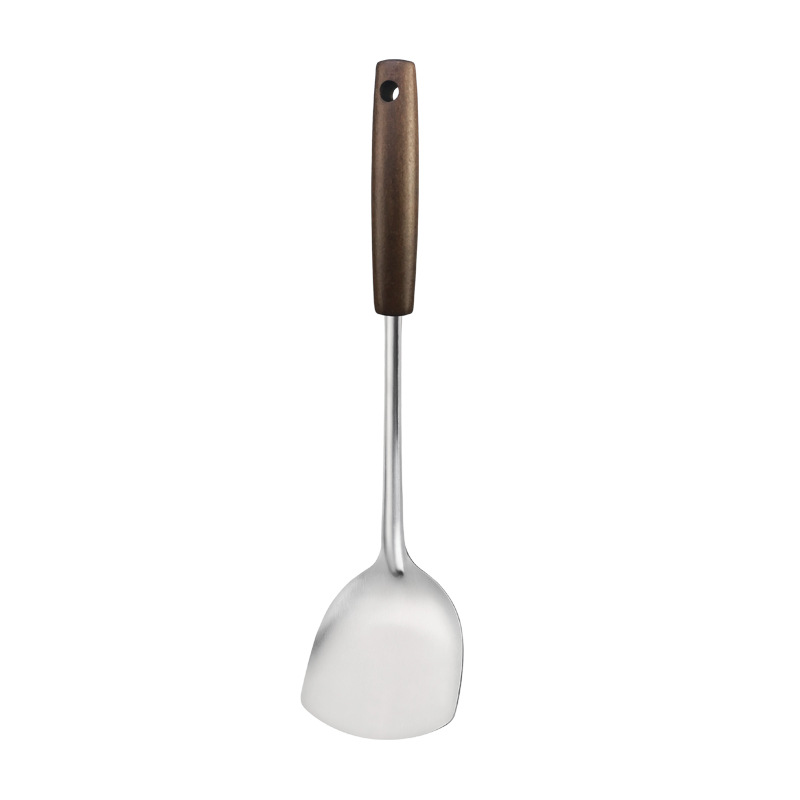Stainless steel spatula with wooden handle, soup spoon, household kitchen anti-scalding cooking spatula, cooking utensil set