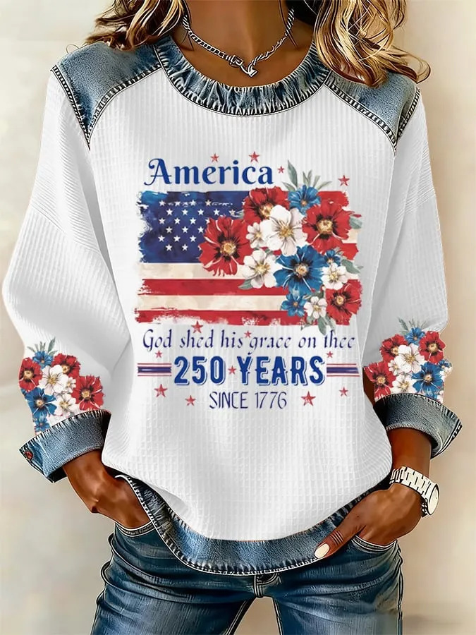 2026 Autumn Winter Women's New Patriotic USA Founding Print Women's Casual Round Neck Sweatshirt