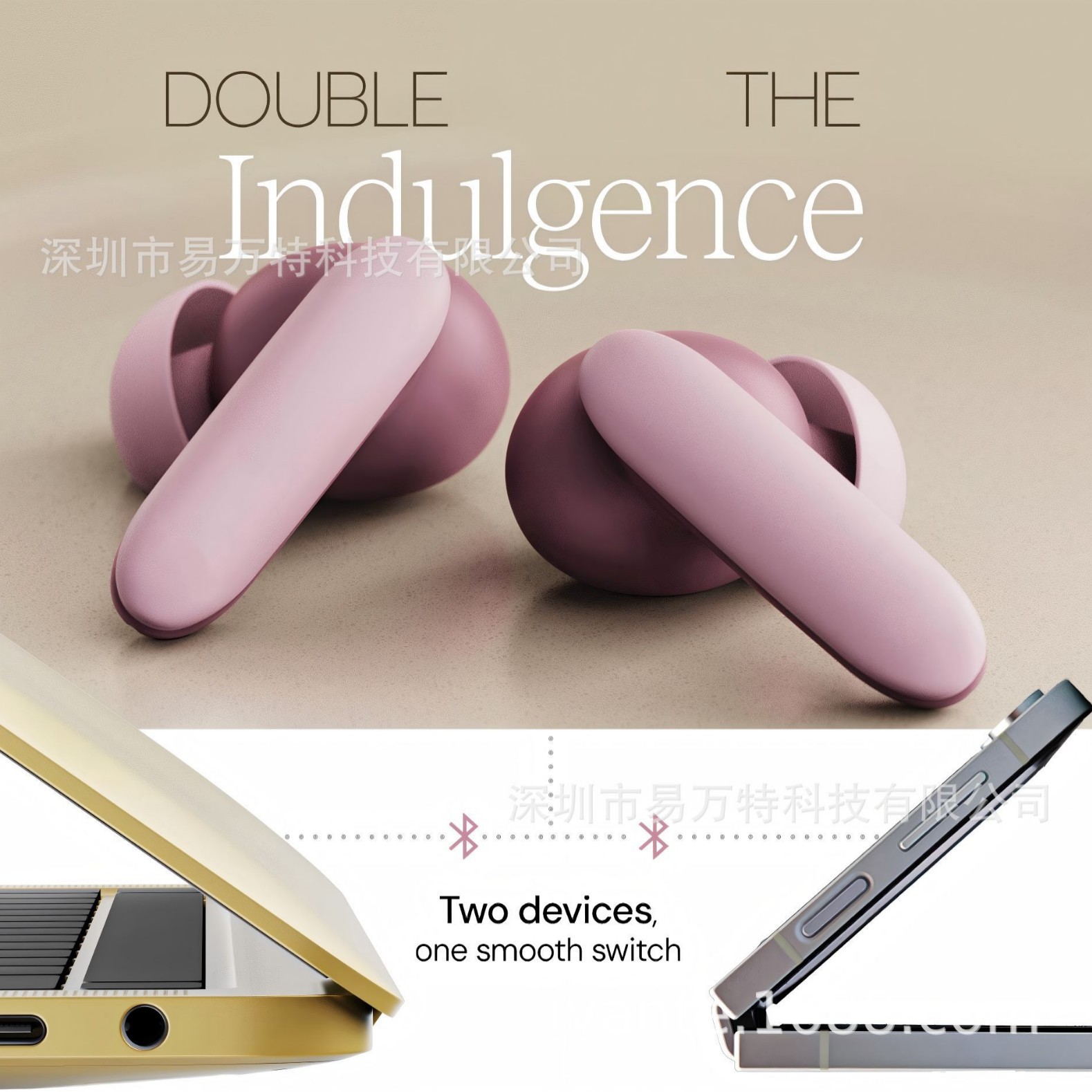 IVANTE Private Mold S49E Call ANC Active Noise Reduction Low Latency Ultra-Thin TWS In-Ear Bluetooth Headphones